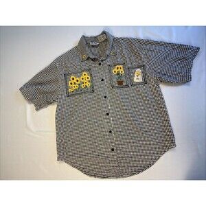 90s VTG Way To Go Sunflower Embroidered Gingham Top Cottagecore Grandmacore L